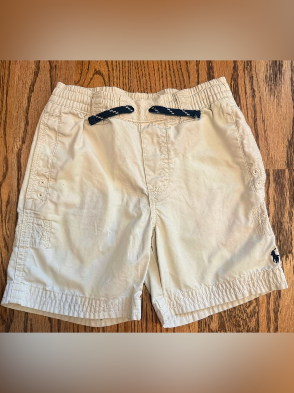 Polo by Ralph Lauren Kids Cream Khaki Shorts Navy Blue Drawstring Size 5